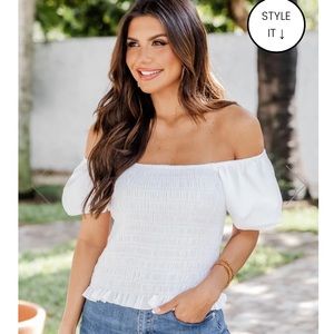 Doing Just Fine White Puff Sleeve Top